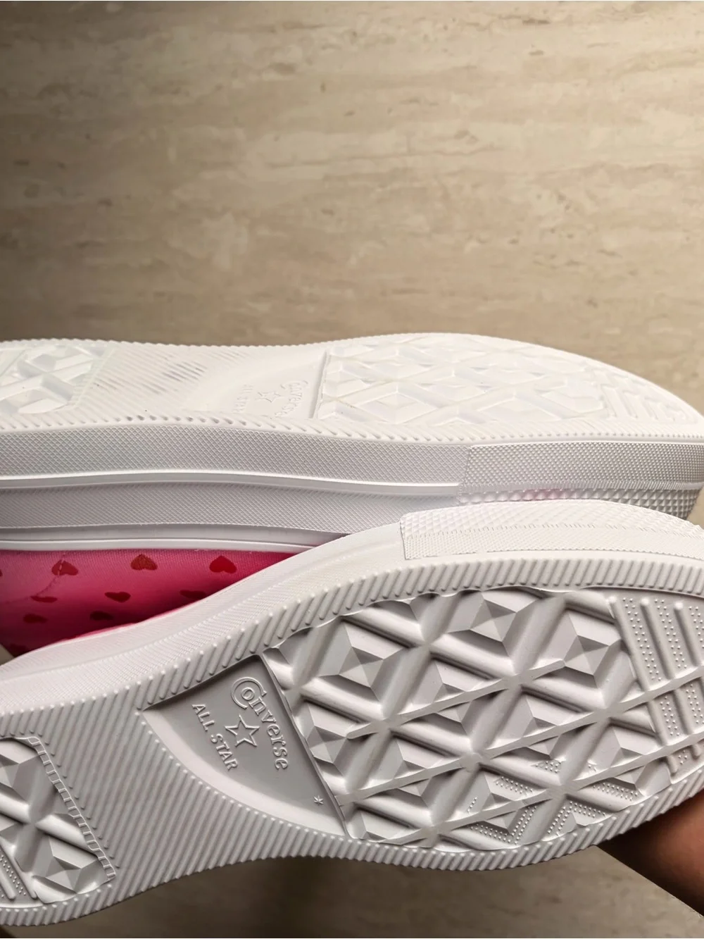 Converse Pink High-Top Platform Sneakers with Red Heart Print